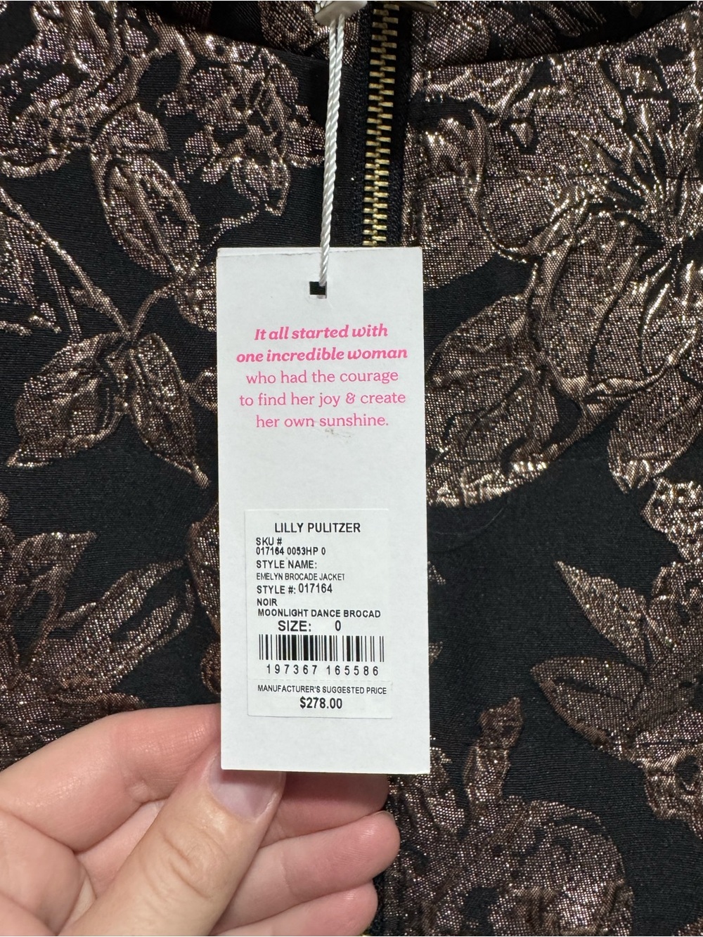 Lilly Pulitzer Emelyn Brocade Gold and Black Puffer Jacket Size 0 NWT - Picture 10 of 11